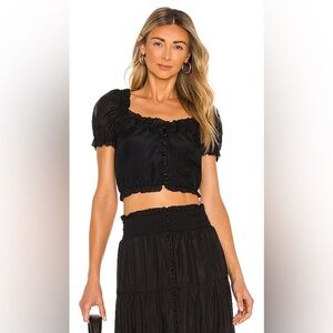 Alice + Olivia Peggy Button Down Crop Top in Black/ Size Medium